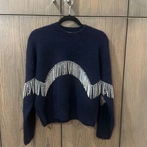 & other stories navy sweater with rhinestone detail